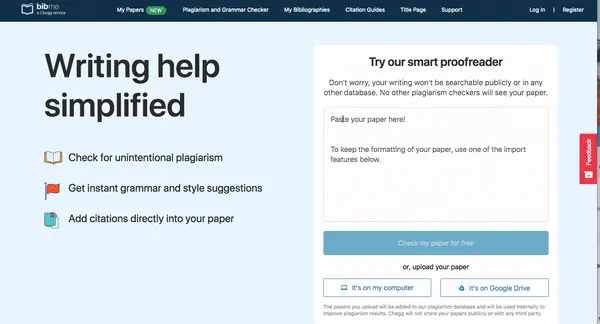 BibMe grammar and plagiarism checker