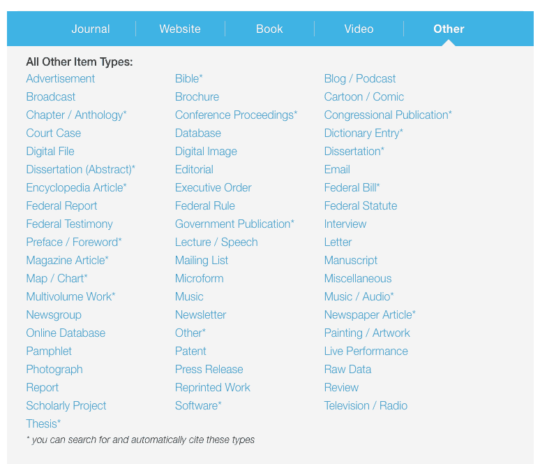 bibme source types